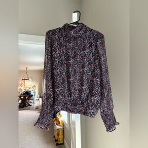 Evereve Black and Pink Floral Blouse